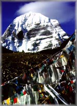 Mt. Kailas with prayer flags (44K)